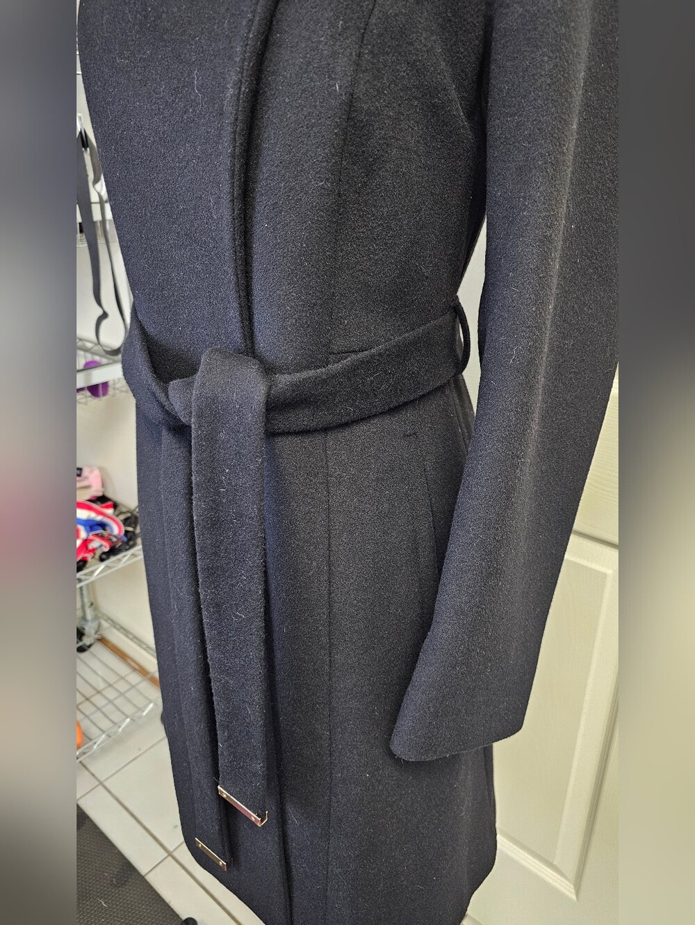 Michael Kors Black Women's Asymmetrical Belted Wool Coat, US X-Small - Picture 6 of 12
